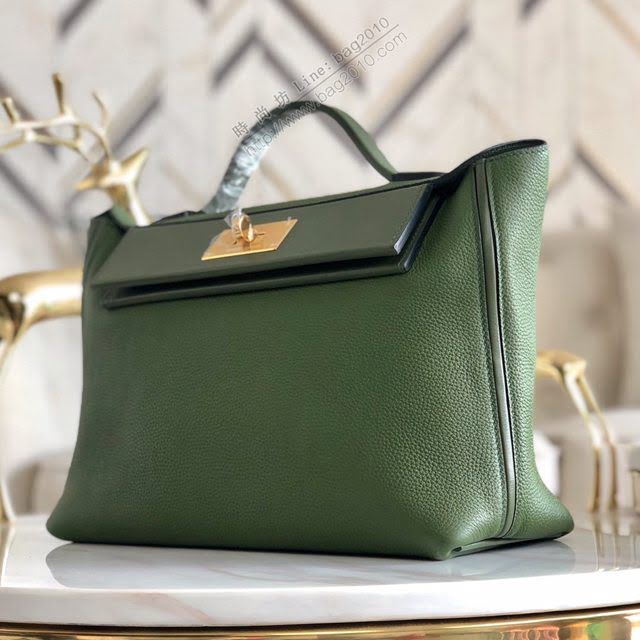 Hermes包包 愛馬仕Hermes Kelly2424 叢林綠 金扣 togo小牛皮 半手工制 Hermes休閒女款手提包  am1928